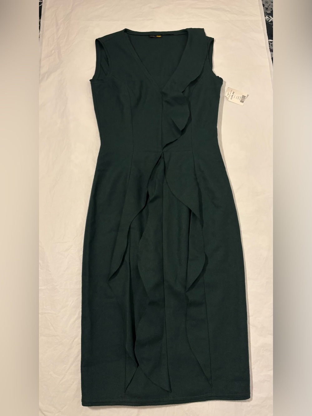 Fendi Knit Ruffle Dress Women 40 Olive Green Sleeveless Wool Blend Runway Luxe